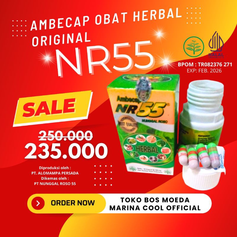 AMBECAP NR55 OBAT HERBAL ORIGINAL NR 55 PT NUNGGAL ROSO 55 ISI 30 KAPSUL UNTUK MAAG STROKE ASAM URAT
