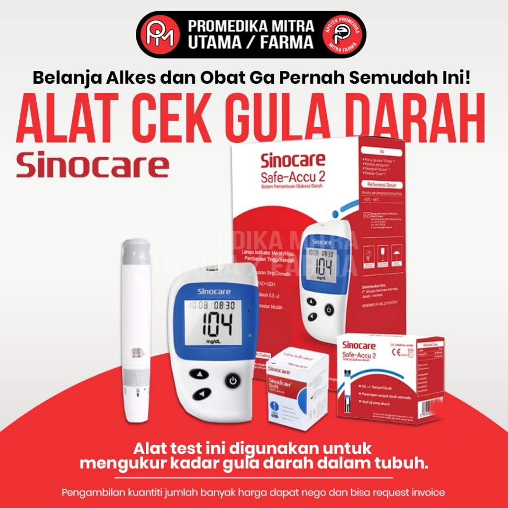 Sinocare Safe-Accu 2 Alat Cek Gula Darah | Alat check Gula darah Sinocare