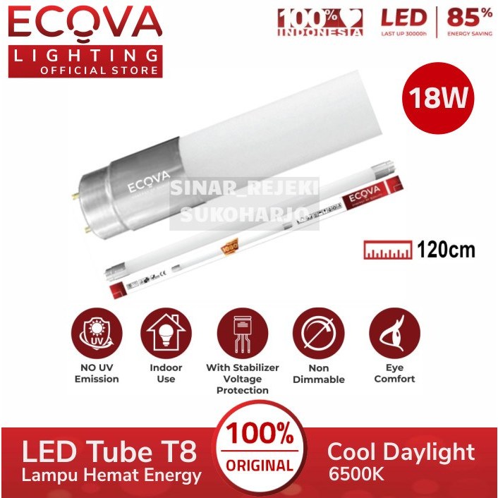 ECOVA Lampu TL LED Tube T8 120CM 18W - TL LED