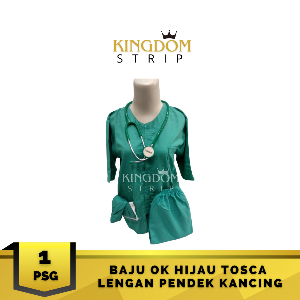 Baju OK Hijau Tosca Lengan Pendek Baju Kancing Celana Karet