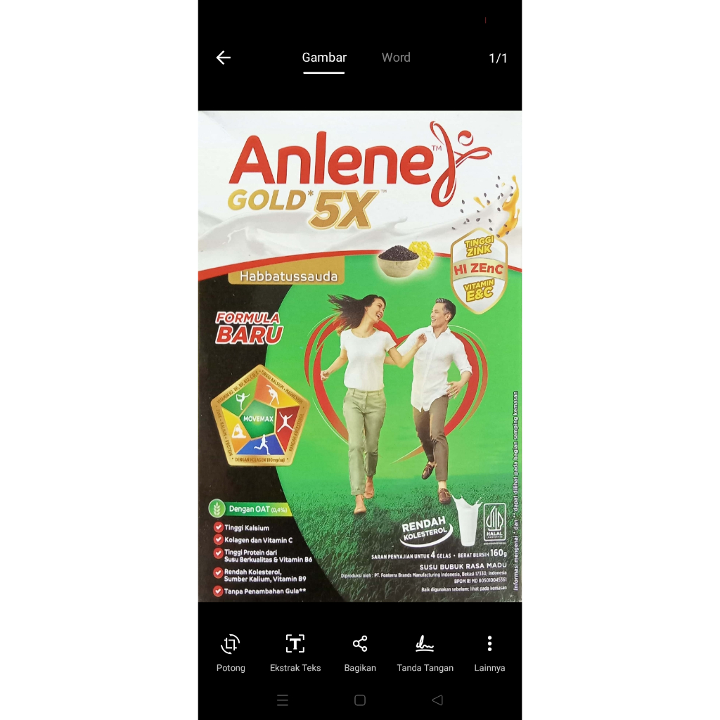 ANLENE GOLD 5X HABBATUSSAUDA 160 GR/SUSU TINGGI KALSIUM/SUSU RENDAH KOLESTROL/ANLENE  HABBATUSSAUDA/