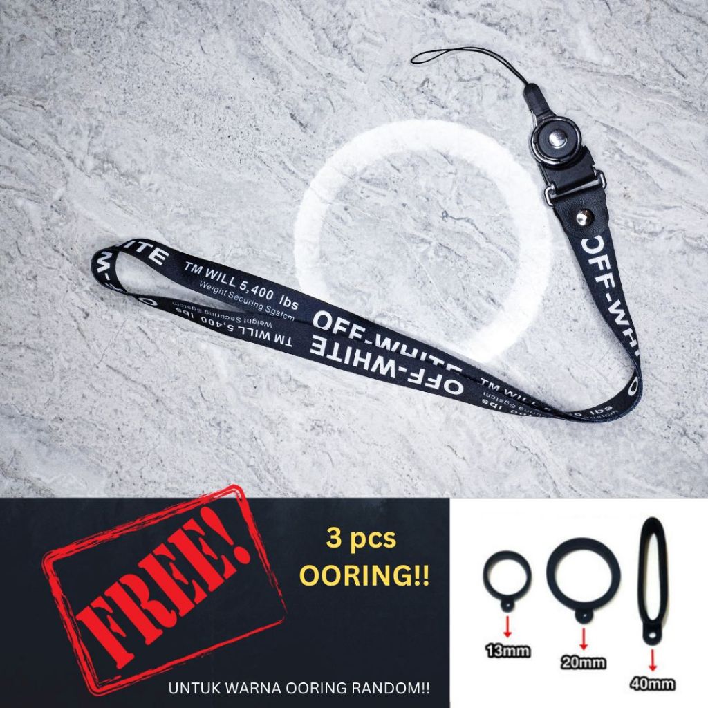 

gantungan LANYARD serbaguna motif OFF WHITE (hitam) free 3pcs kareet