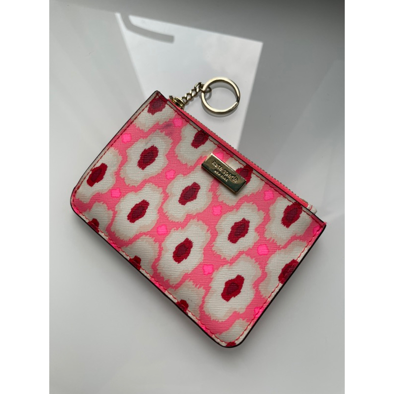 Original Kate Spade New York Mini Wallet Card Holder Laurel Way Pink Peacock Printed Dompet Kartu