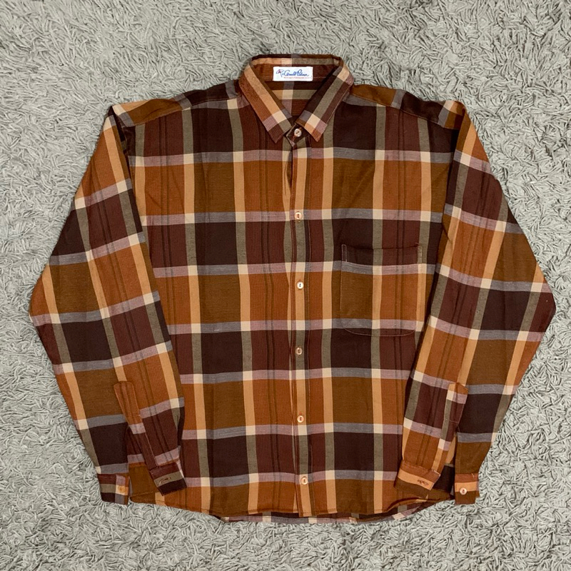Vintage Arnold Palmer “Brown” Plaid Long Sleeve Shirt | Kemeja Vintage Casual Formal Santai Unisex P