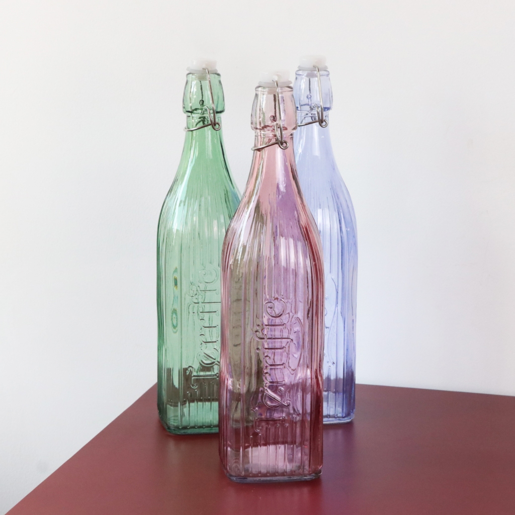 SUPERMARKET IMPORT Botol Stripe 1000 ML Muranee Botol Minum Aesthetic Botol Kaca 1 Liter Botol Kaca 