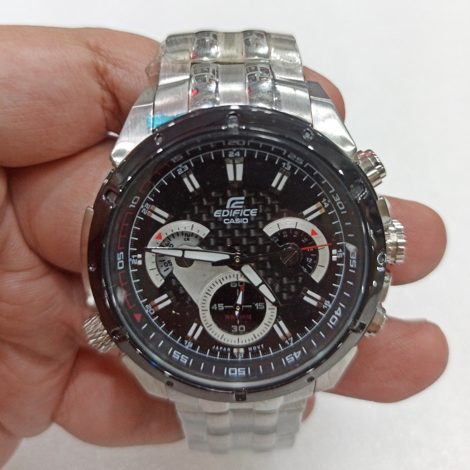 Jam Tangan Pria C*s*o ED*F*C* EF-535SP-1A EF-535 Chronograph Black Dial Silver Steel