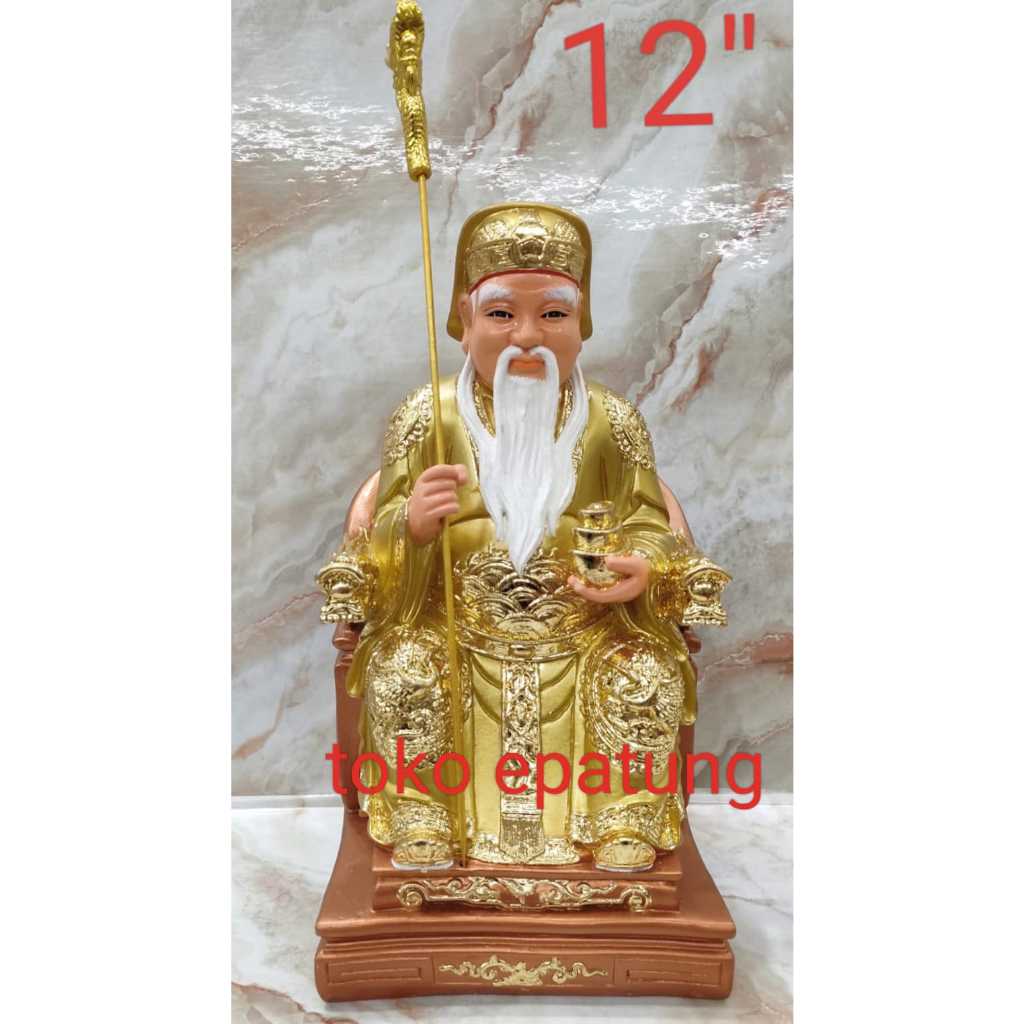 patung dewa bumi / ta pe kong / hok tek ruyi -12 inch - fiber - emas