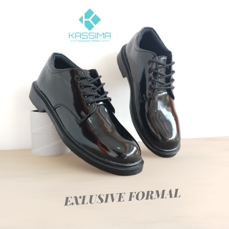 Sepatu PDH Pantofel Pria Formal Tni Polri Security ASN Hitam Glossy