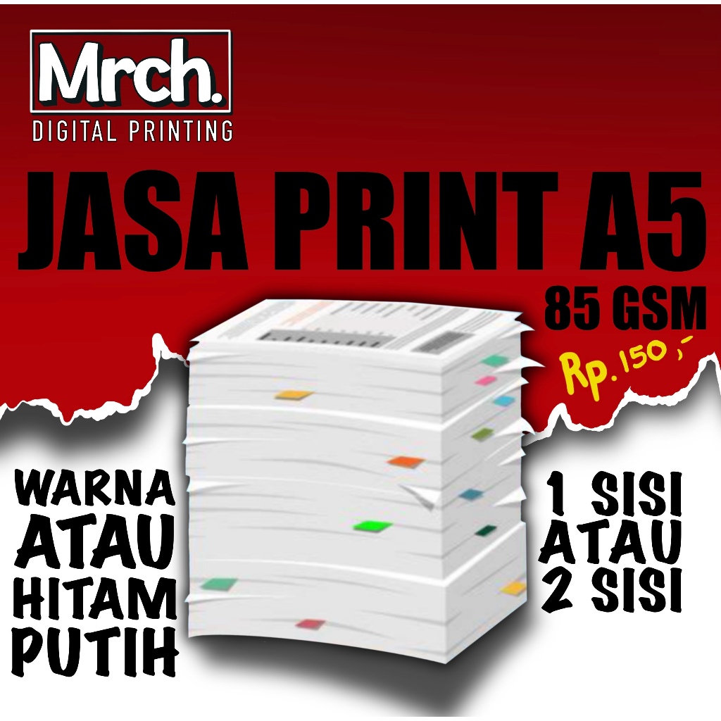

Jasa print A5 85 Gsm Warna atau Hitam Putih Murah & Cepat