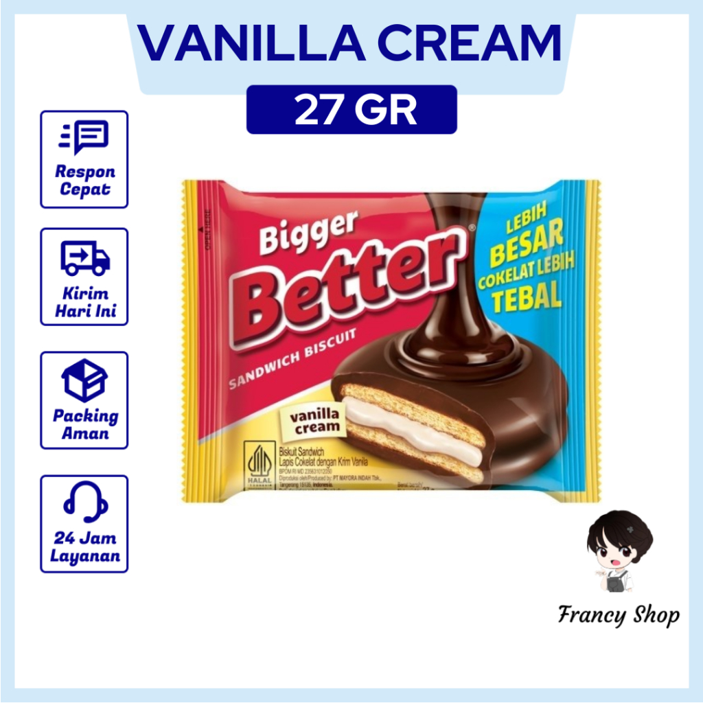 

Better Bigger Biskuit Sandwich Vanila Salut Cokelat Sachet 27 gr