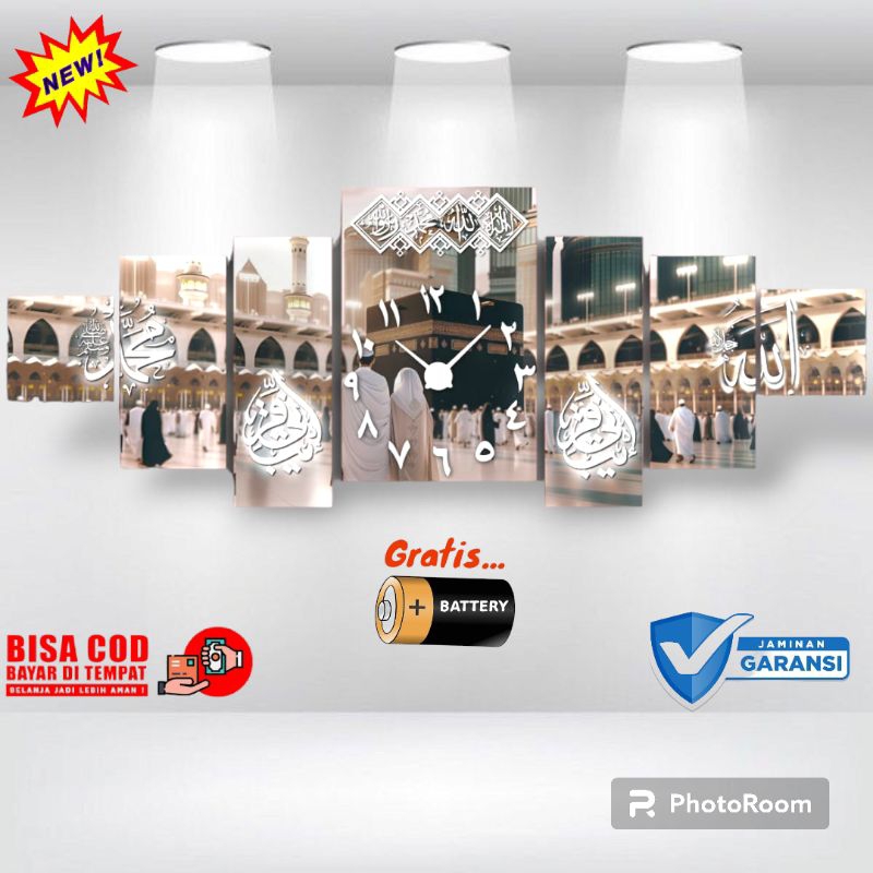jam dinding puzzle aesthetic 7set gambar Ka'bah / 7set jam dinding kaligrafi besar murah quartet