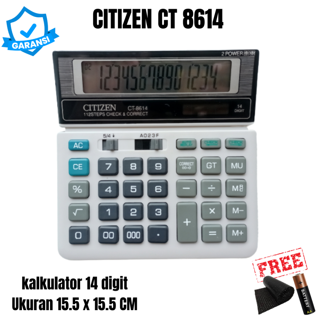 

Kalkulator CT 8614 Display LED Besar 14 Digit Check Correct Replay Dual Power Baterai Matahari