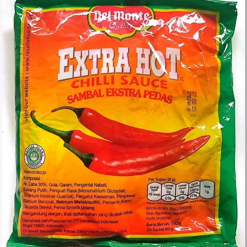 

Delmonte Del Monte Extra hot Ekstra Pedas Sachet 8gr (24 sachet) Exp Nop 25