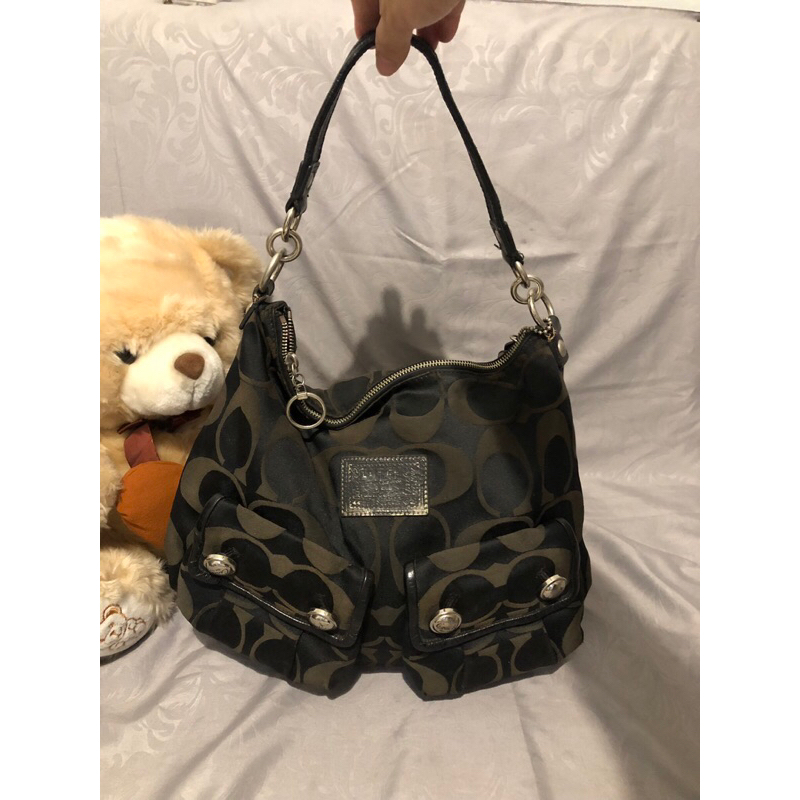 tas preloved COach hitam signature original hobo shoulder kanvas mix kulit sapi asli