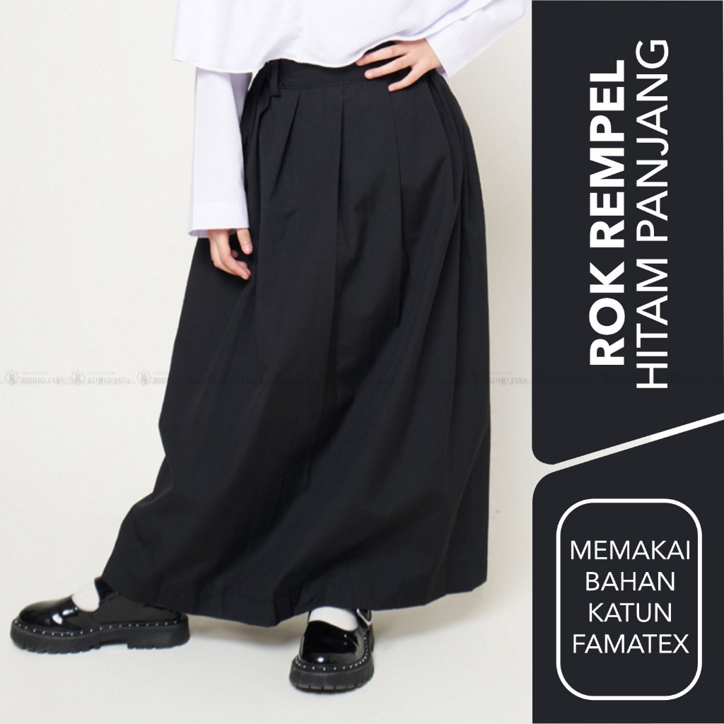 RIDHO JAYA Rok Rempel Hitam Panjang Rok Sekolah Rok Hitam Rok Plistet Rok Katun