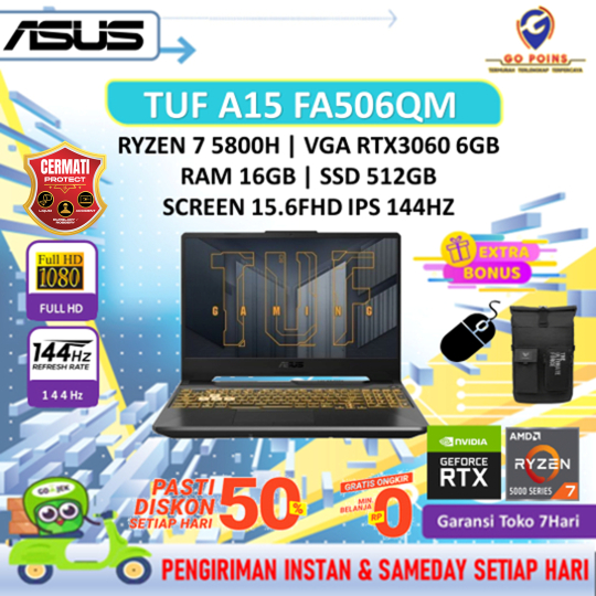 ASUS TUF Gaming A15 FA506QM RTX3060 RYZEN 7 5800 Ram 16Gb SSD 512Gb 144Hz