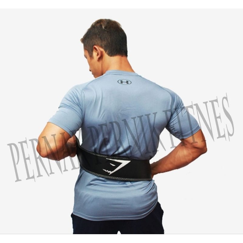 sabuk fitness gym olahraga motif GYMSHARK putih alat angkat beban kesehatan bantu belt gym