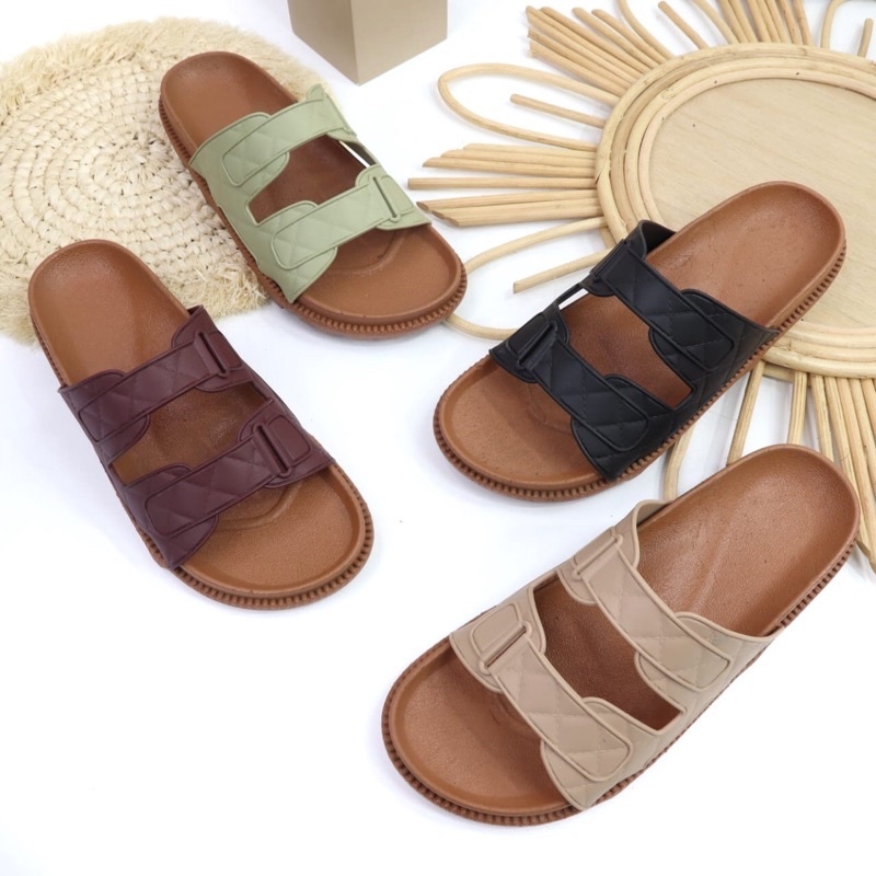[BOTEGA] Sandal Slop Wanita Double Strap/Sandal Wanita Boloni