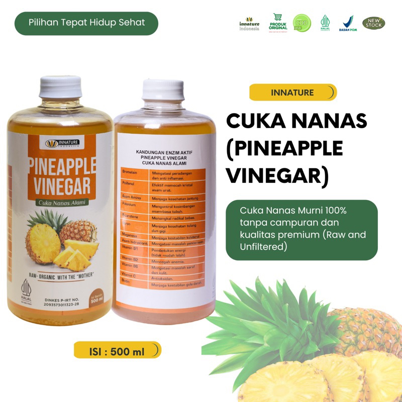 

Cuka Nanas Murni innature 500ml original Pineapple cider vinegar with mother obat gula darah diabetes kolestrol dll|nenavin nutrifram