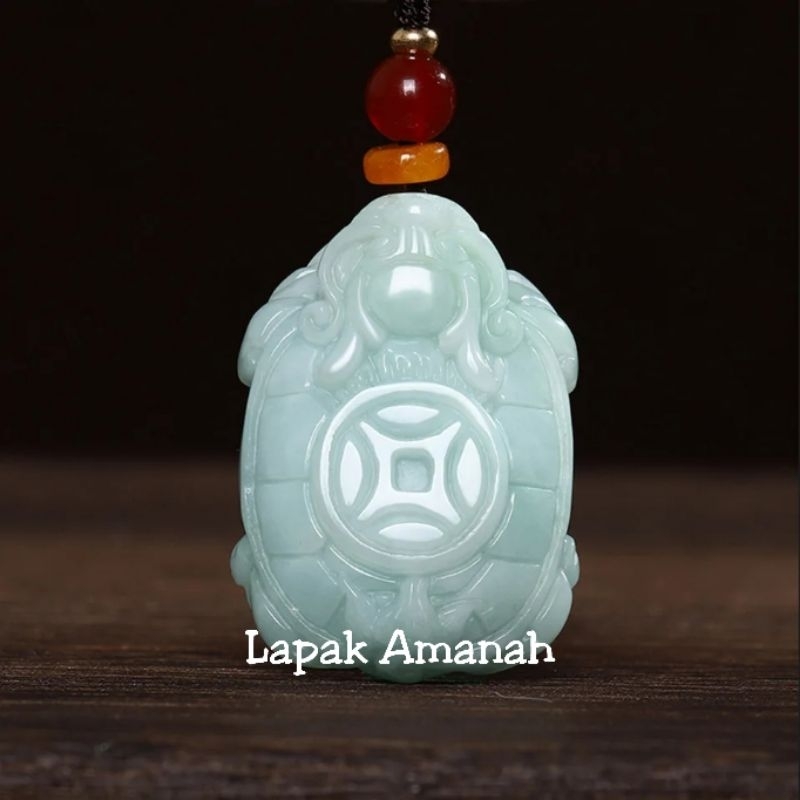 Liontin Giok Burma Asli Tipe A Curving Lucky Turtle Original