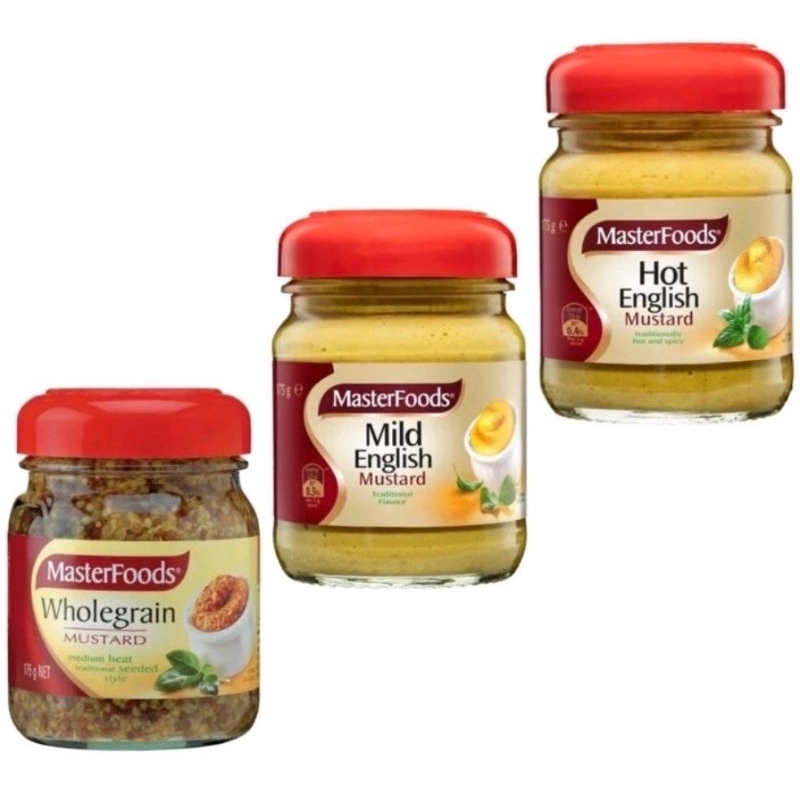 

Masterfoods Mustard 175gr / Master foods / Masterfoods Mild English Mustard / Masterfoods Hot English Mustard / Masterfoods Wholegrain Mustard