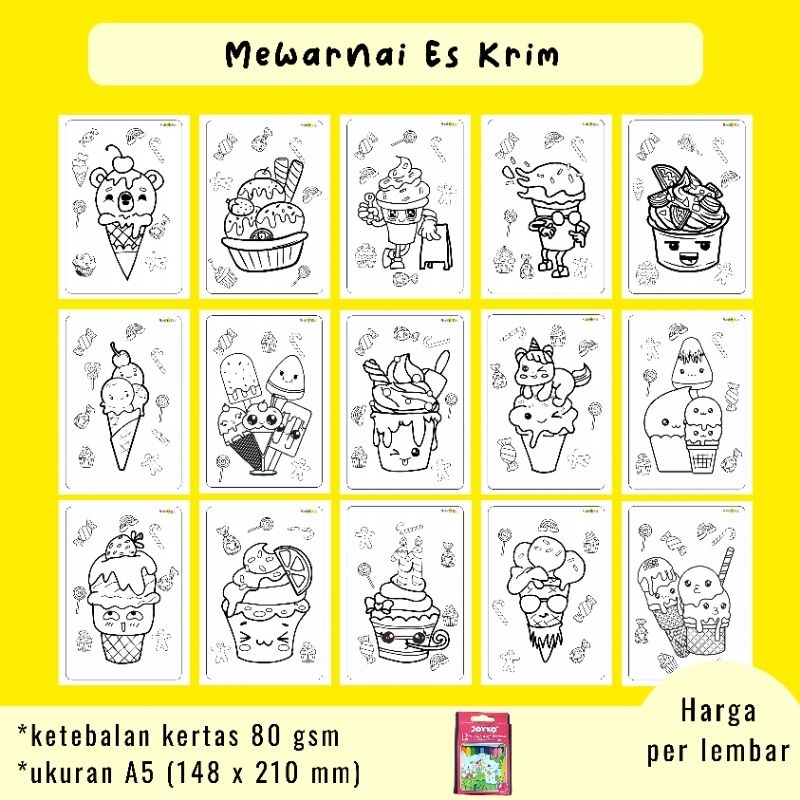 

Coloring / Lembar Mewarnai Anak PAUD TK Tema Es Krim - Harga per Lembar
