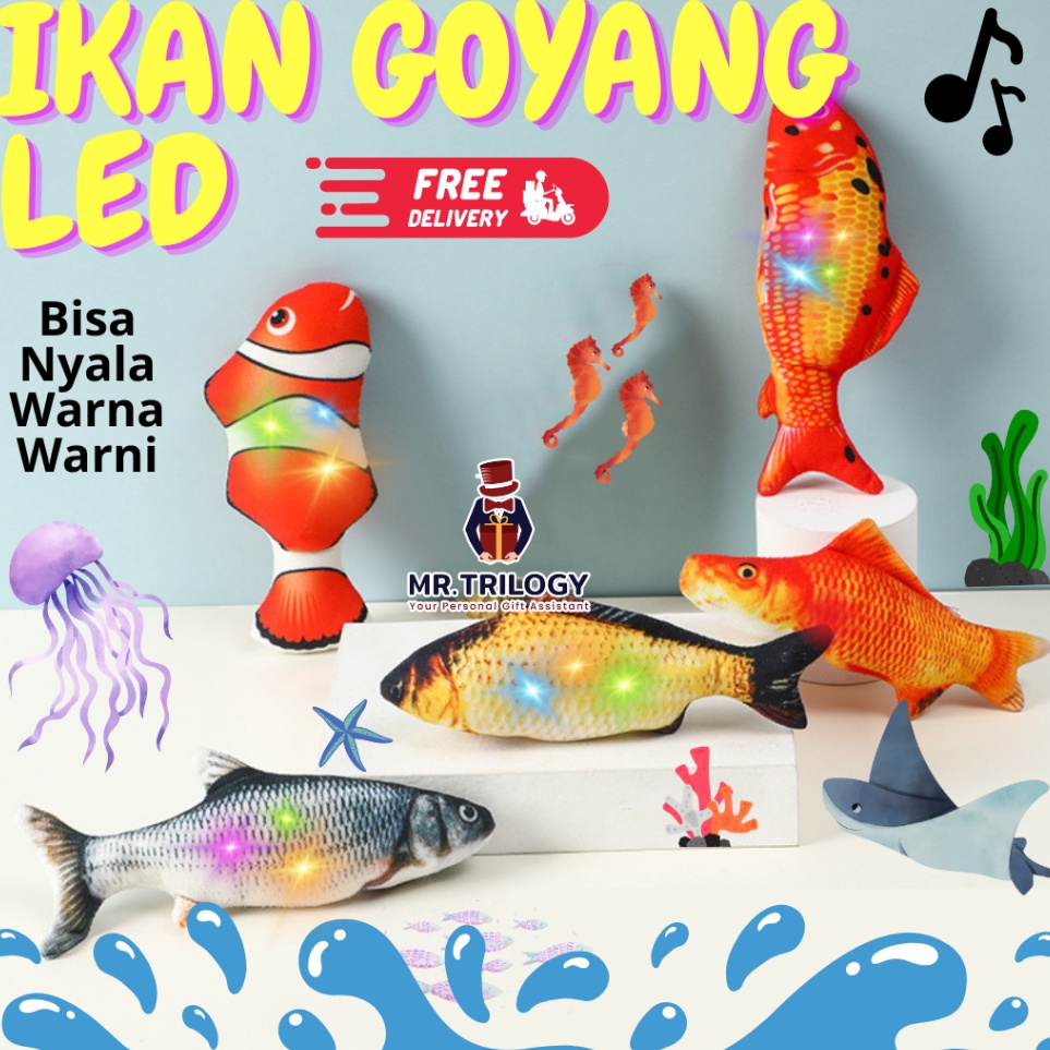 CZA Mainan Ikan Goyang LED Uget Uget Mainan Anak Simulasi Ikan Joget Tiktok Lampu Musik Suara Mainan
