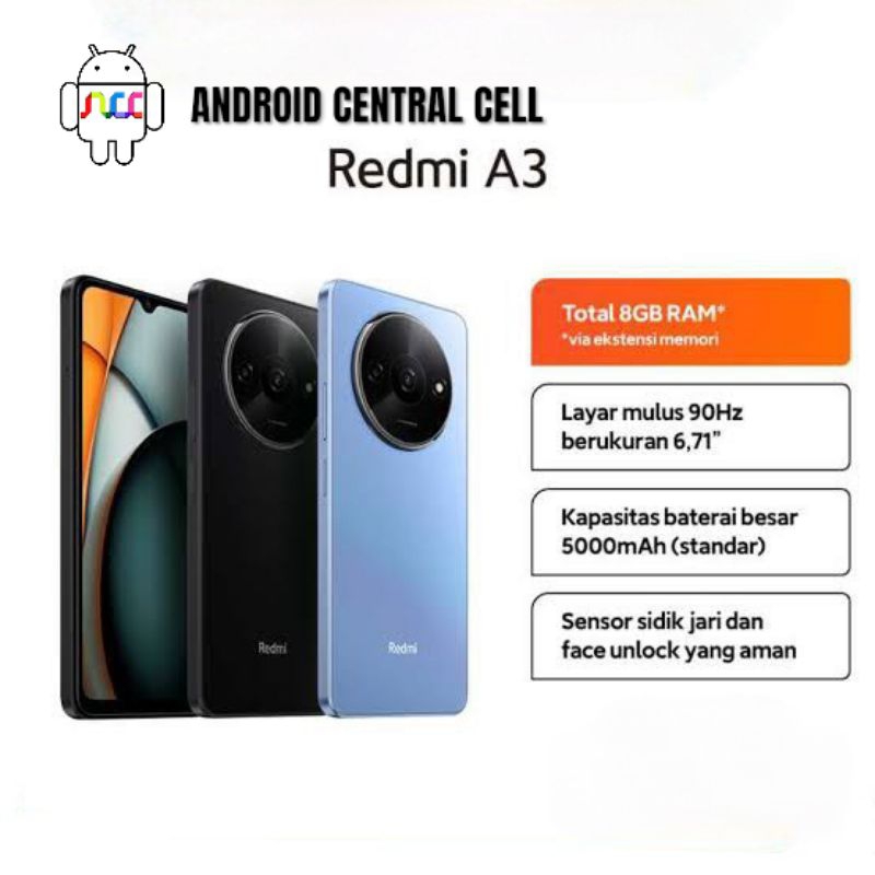 XIAOMI REDMI A3 - RAM 4/128GB, CAM 8MP, HELIO G36, BAT 5000MAH 10W, GRS RESMI