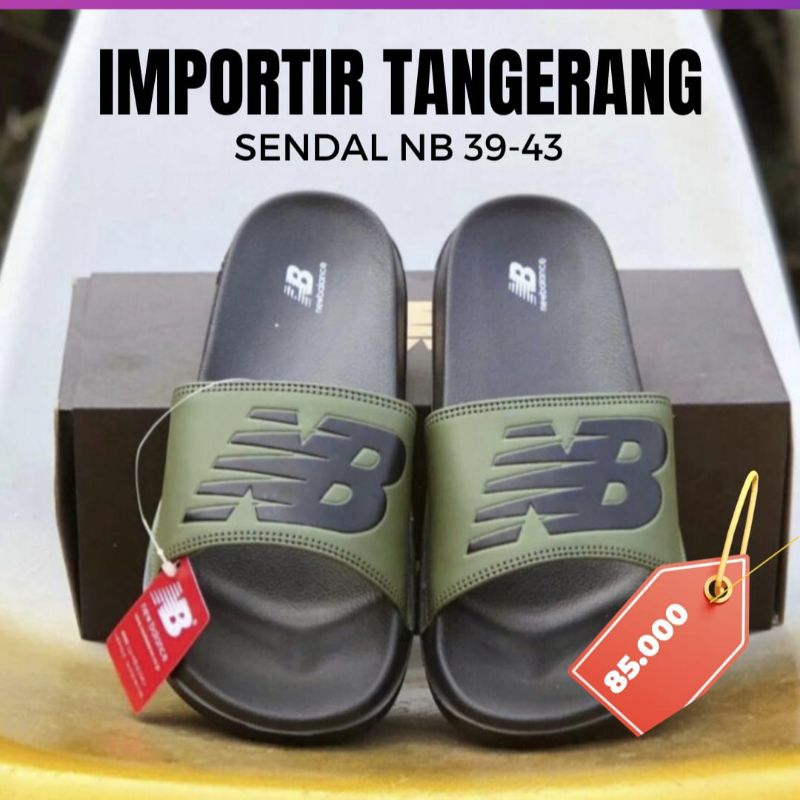 Sendal slop pria hijau army N-B new balance slip on cowok keren 39-43