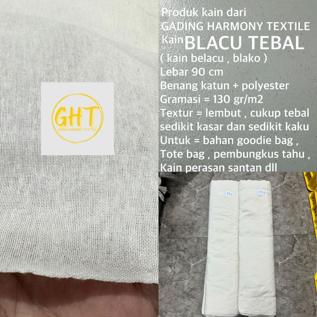 ( per 1 roll ) kain BLACU TEBAL lebar 90 cm belacu blako katun polyester bahan tas tote bag totebag 