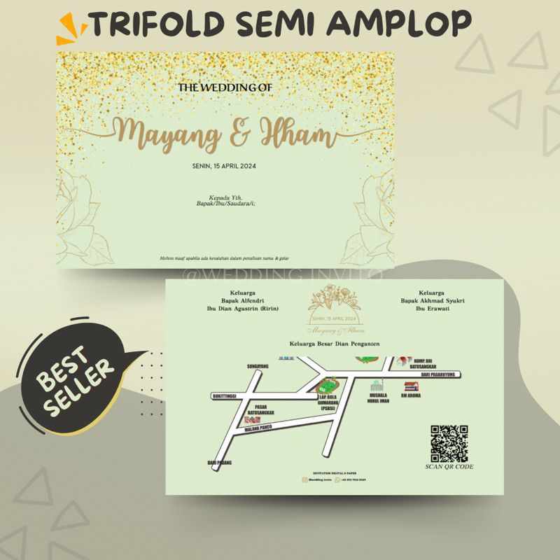 [Sage] Cetak Undangan Pernikahan Hijau Pastel Softcover Unik Etnik Semi-Amplop Separasi Custom Kerta