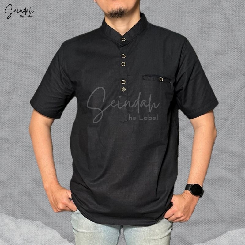 Baju Koko Pria Hitam Lengan Pendek Seindah