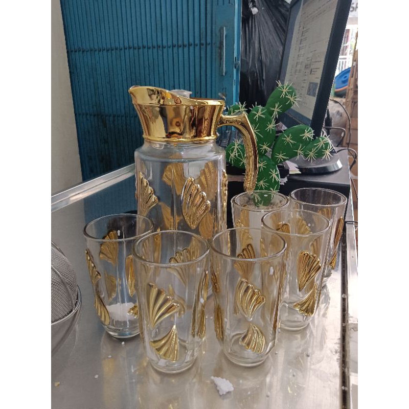 7pcs drink jar kaca premium lebaran / drink jar aesthetic / gelas set teko set murah