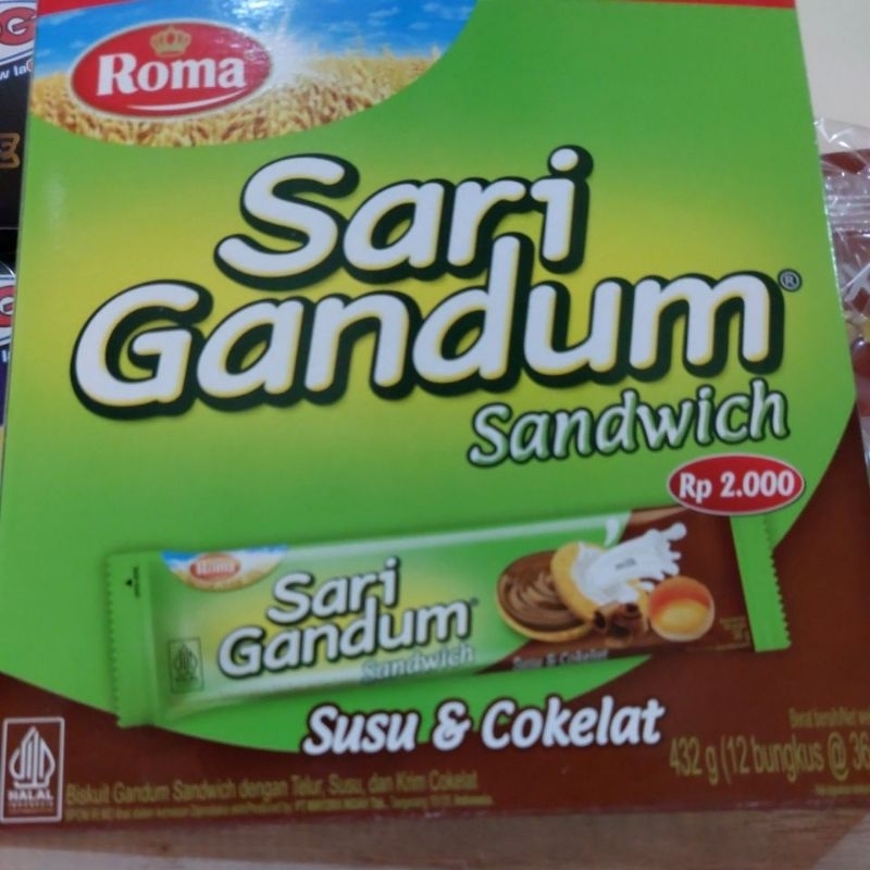 

Roma Sari Gandum Sandwich Coklat 39 gram (1 pack isi 12 pcs)