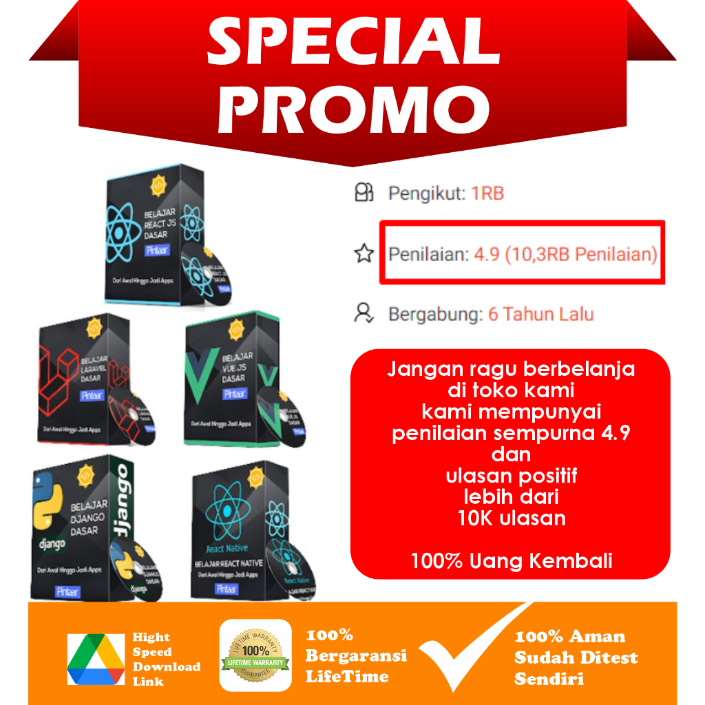 [PROMO BELI 3 GRATIS 1] [ E-COURSE ] Bundling Belajar Pemograman Dengan Framework React Js, React Na