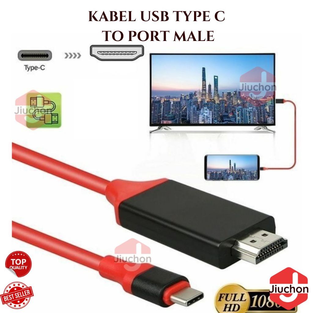JIUCHON Kabel USB Type C TO Port Male / Cable Converter HDTV Video Cable 4K Mirroring TV 2 Meter