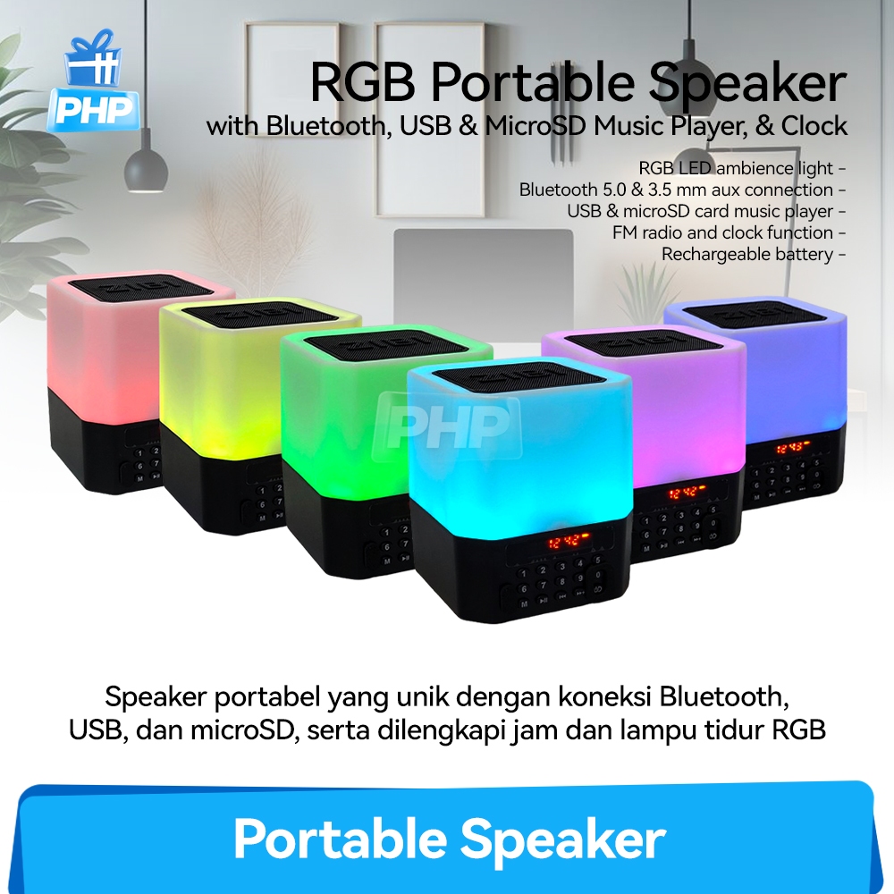 #PHP Portable RGB Bluetooth Speaker with LED Night Light, USB AUX MicroSD Slot Music Player | Speake