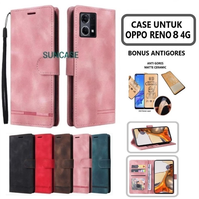 Casing hp OPPO RENO 8 4G model flip dompet softcase premium ada tali dan dapat anti gores