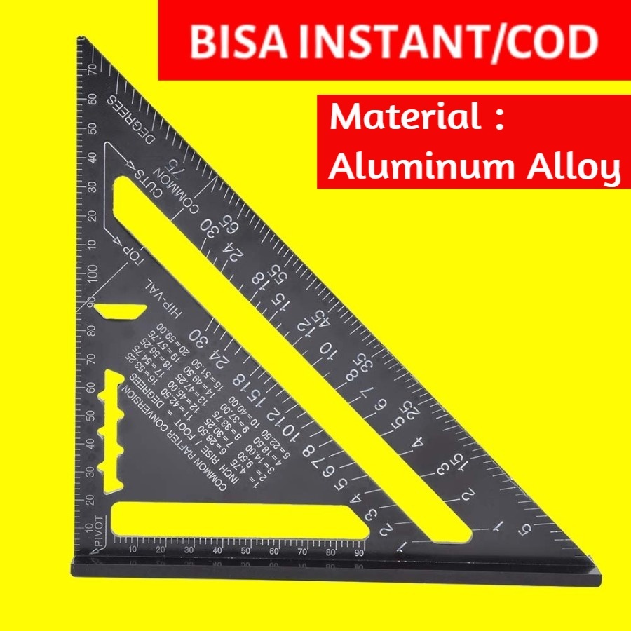 

(BISA INSTANT/COD) Penggaris Siku Multifungsi Tukang Mistar Triangle Ruler Aluminium 7 inch - A10D01