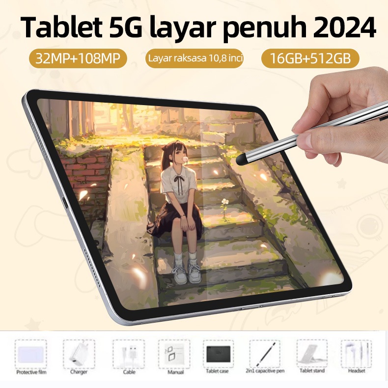 10,8 inci high-definition tablet 16GB+512GB Android smart tablet permainan tablet 10000mAh tablet 5G tablet tablet student tablet