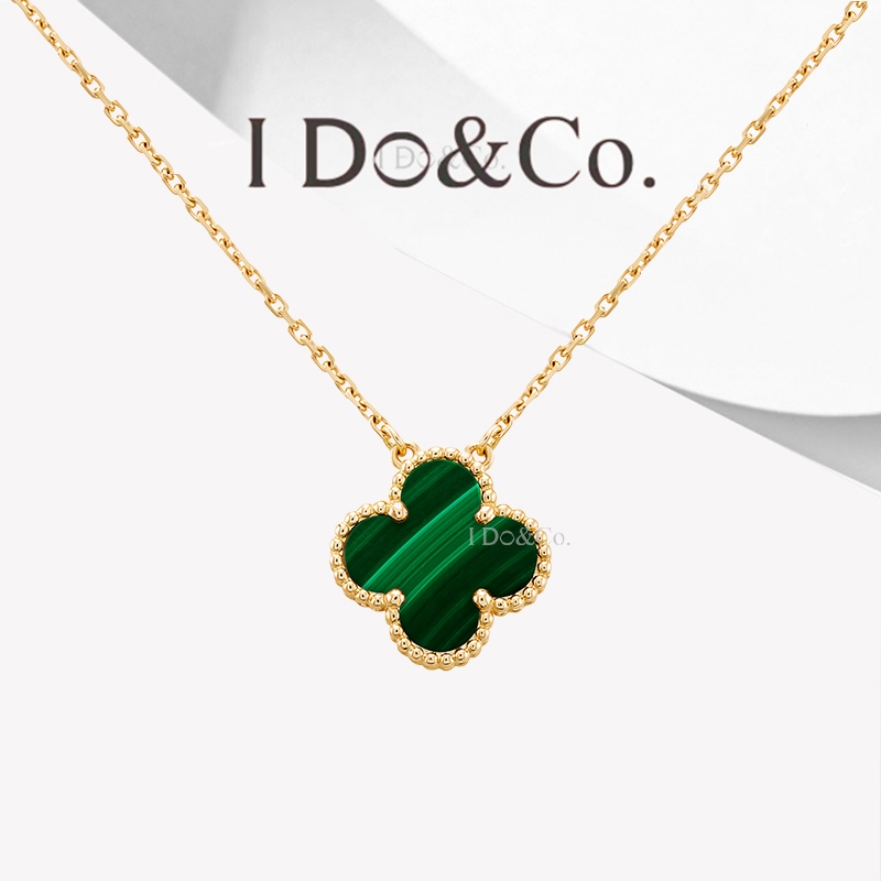 I Do&Co. Kalung Emas 17K, Kalung Semanggi Malachite, Kalung Korea