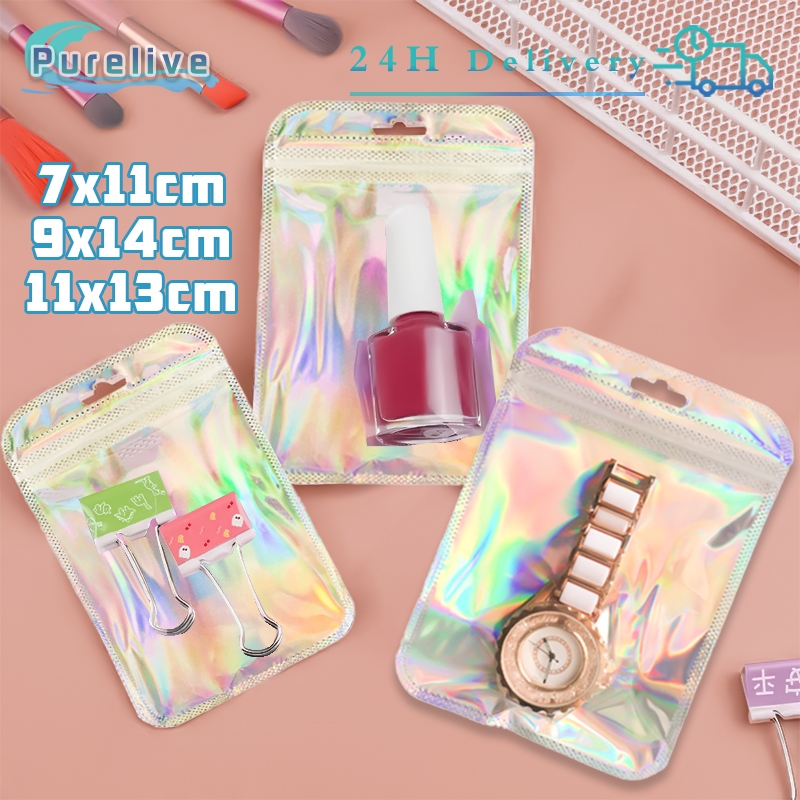 

50Pcs Plastik OPP Hologram Plastik Klip Hologram Flat Ziplock Hologram Foil