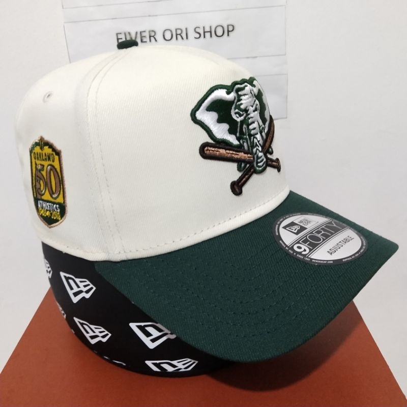 Topi New Era Original 100% 9Forty A-Frame 50 Logo Oakland Athletics Chrome Green New