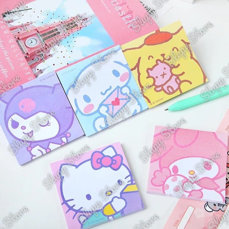 

Sticky notes isi 50 Kuromi Pompompurin My melody Cinnamoroll hello kitty