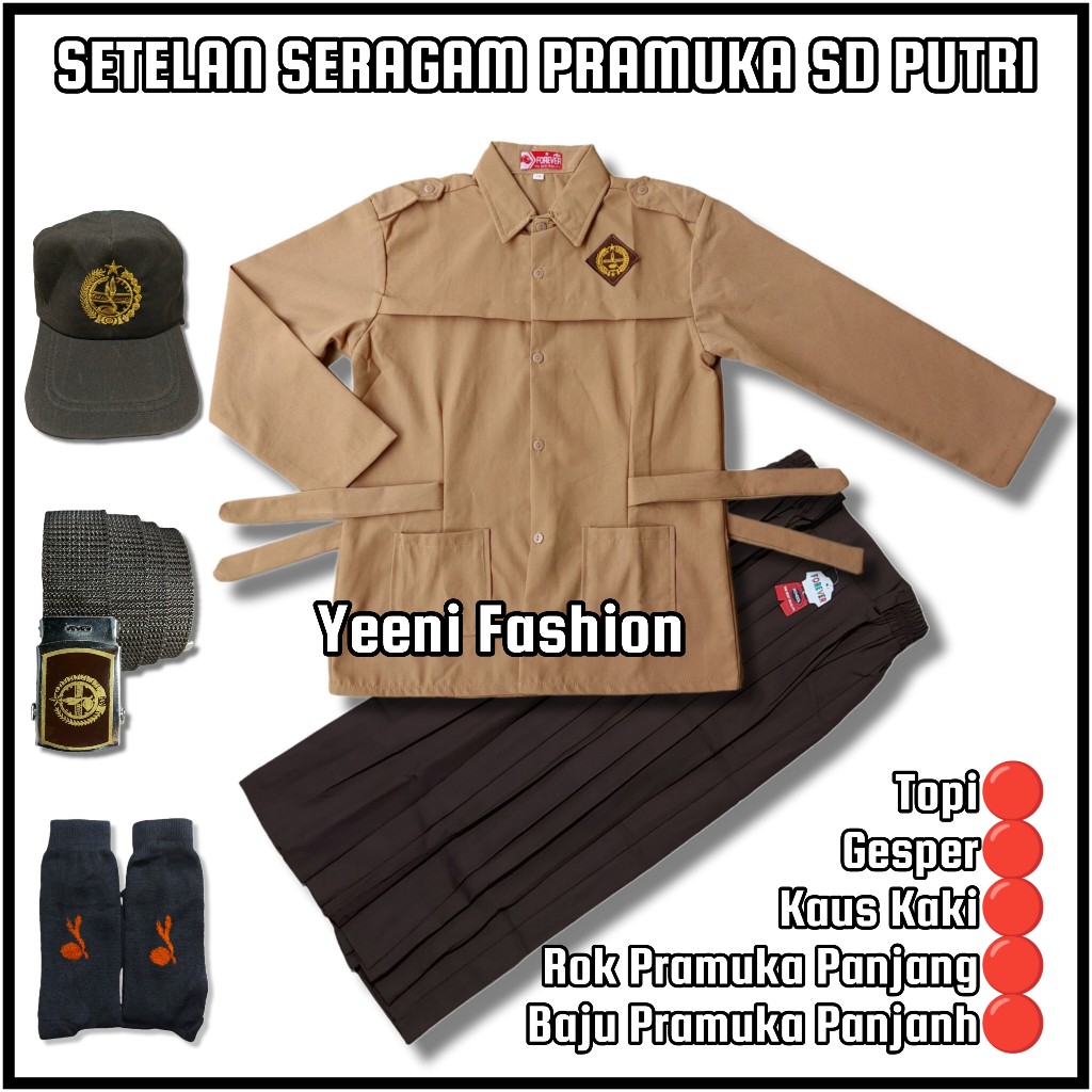 Setelan Seragam Sekolah Pramuka Penggalang SD Putri Baju Pramuka SD Lengan Panjang Rok Pramuka Panja