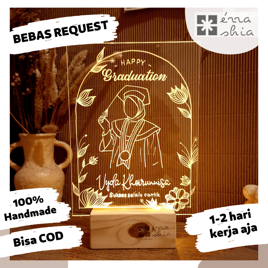 errashia|Custom Acrylic Lamp with Line Art Gift Box Akrilik/Kado Akrilik/Wisuda/Ulang Tahun/Wedding