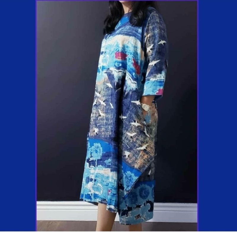 BundleDRESS BIRU linen + DRESS hijau satin sutra