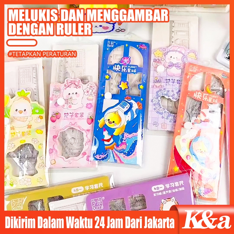 

HM38 Penggaris Set isi 4 Model Penggaris Plastik 1 Set Isi 4 Model Garisan Set Ruler Set