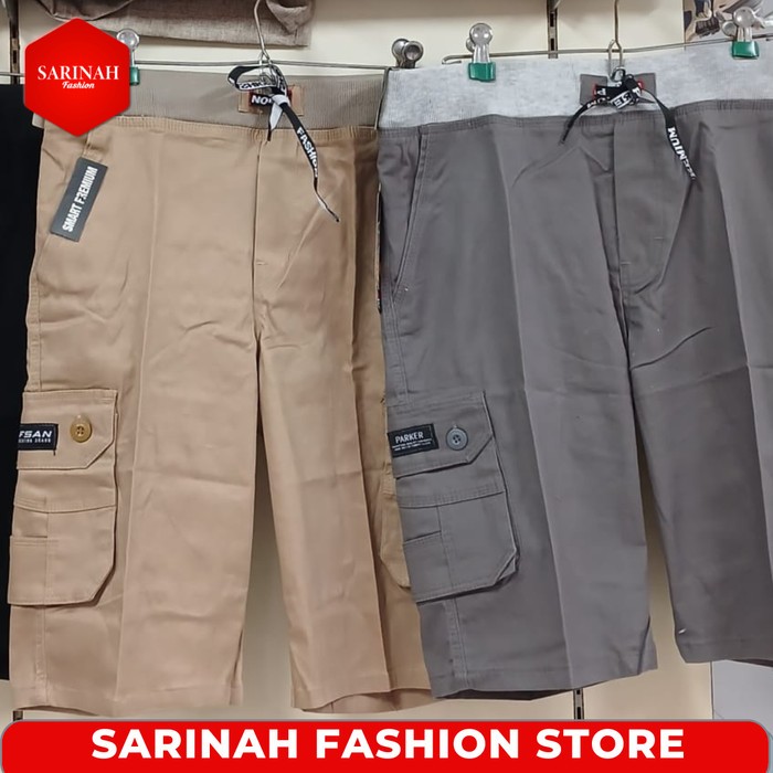 Celana Pendek Cargo Bawahan Pria Kantong Samping Pinggang Karet