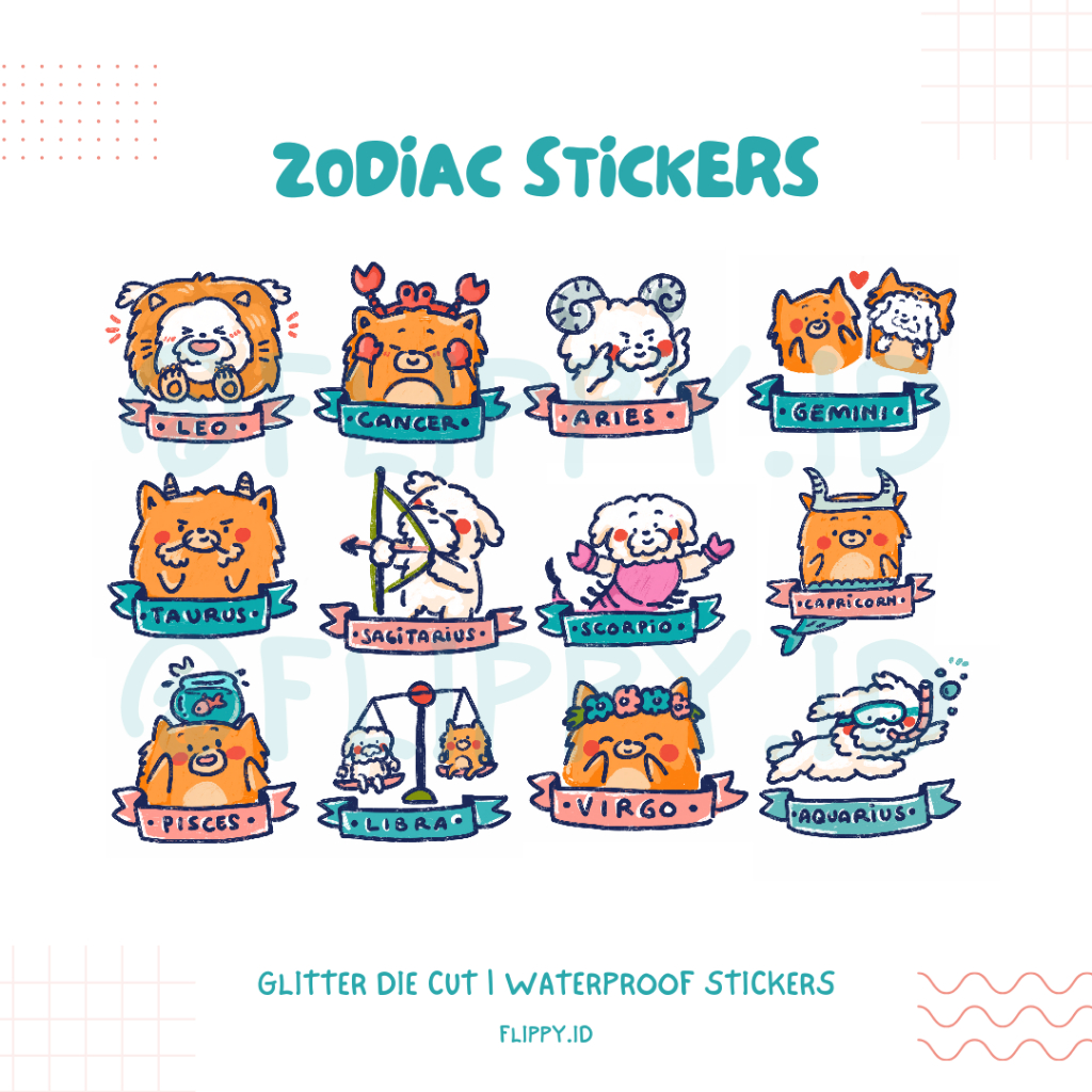 

Zodiac Sticker Glitter Die Cut Waterproof by Flippy.id
